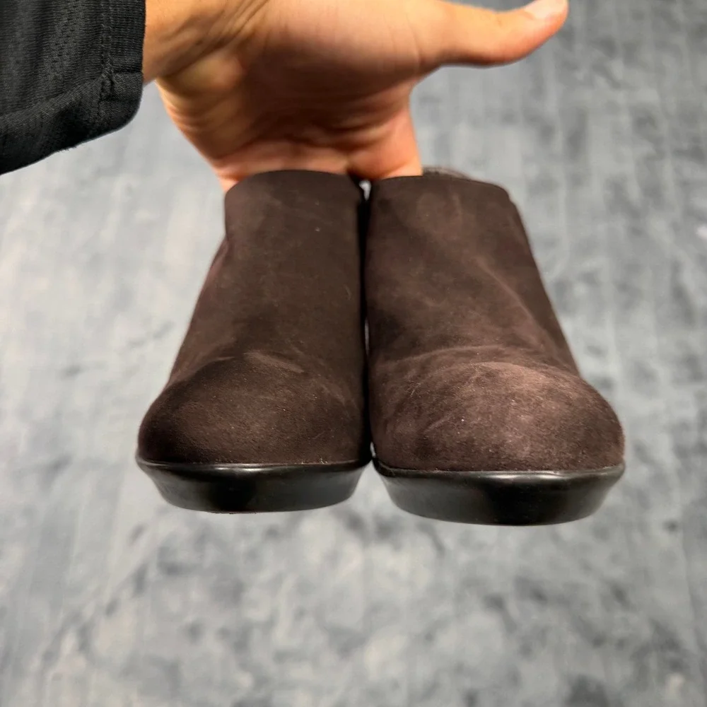 Aquatalia Marvin K Brown Suede Ankle Booties Side Zip Platform Heels Italy 8.5